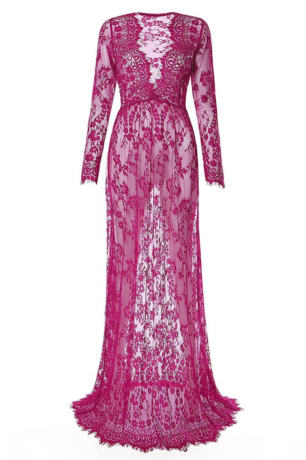 Sexy Deep V-Neck Long Sleeve Lace Maxi Dress Ins street
