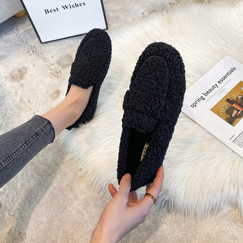 Cute Winter Warm Lamb Fur Flat Shoes Loafers