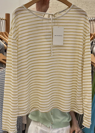 Raelle Cotton Blend Striped Top - White Mint - FINAL SALE