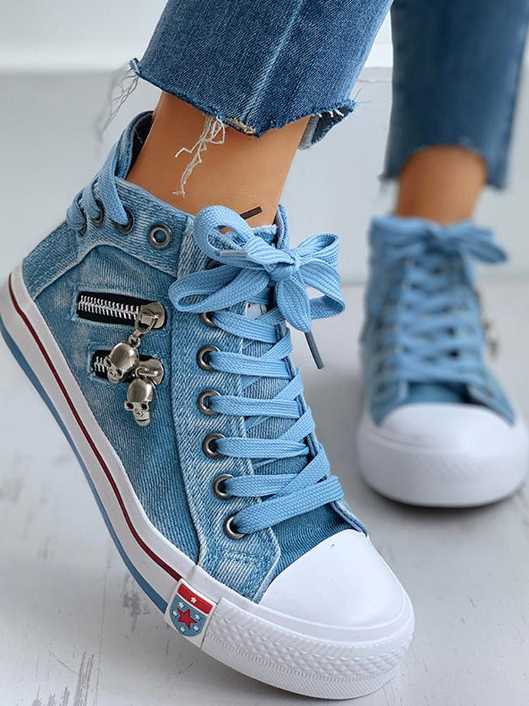 Denim Punk Lace-Up Canvas Sneakers
