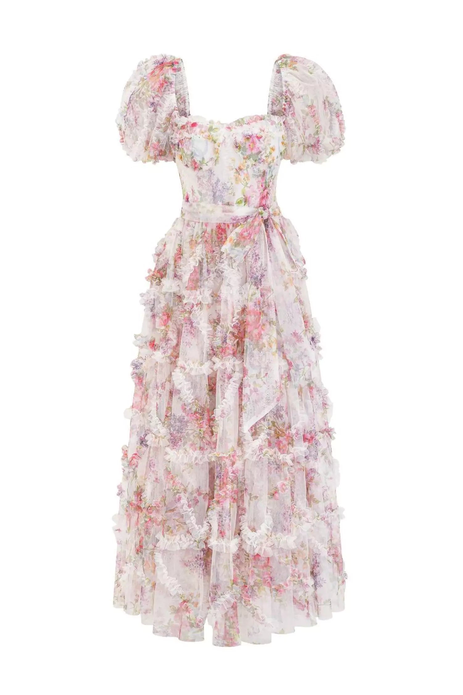Arlette White Bubble Sleeve Maxi Dress