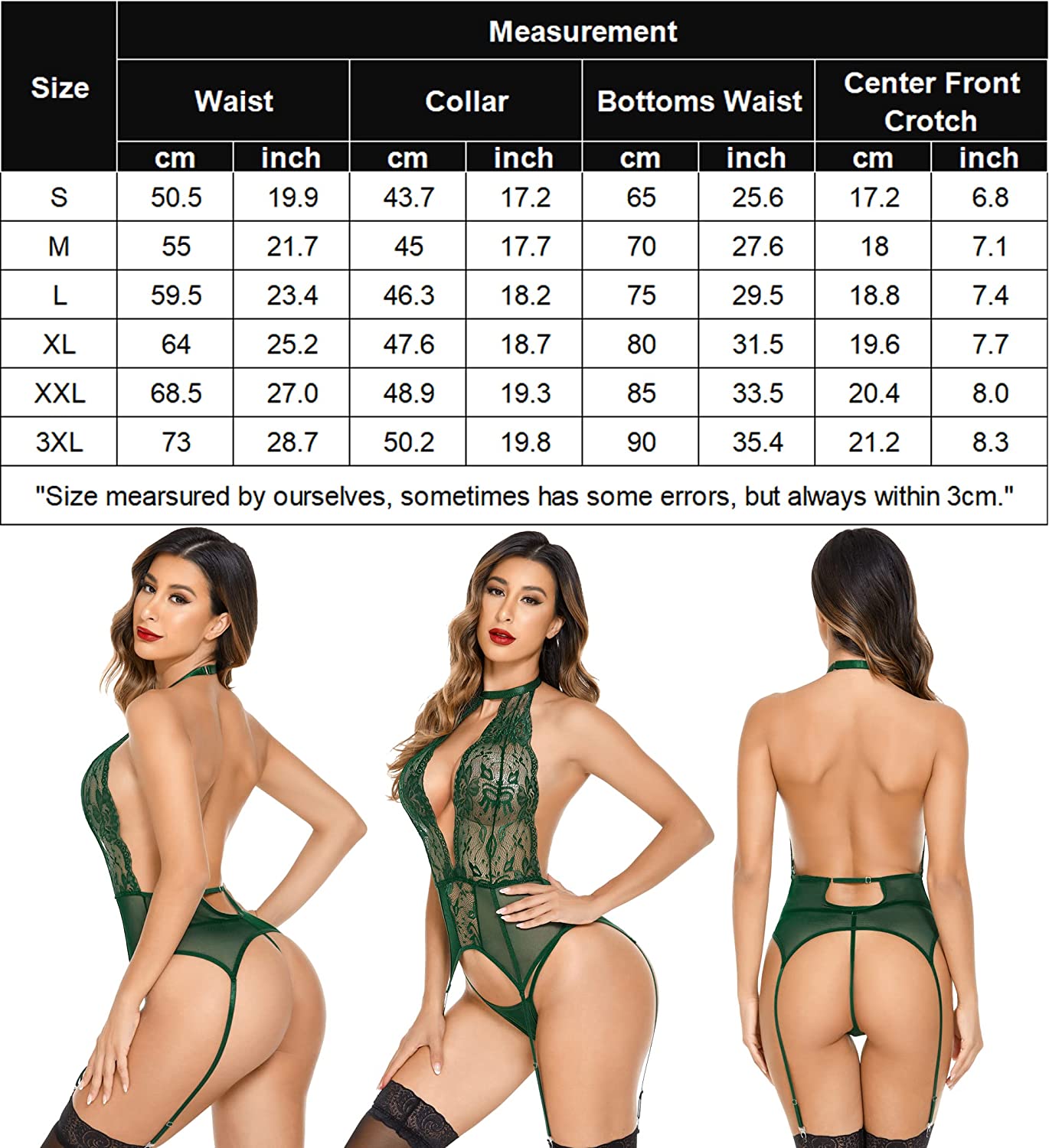 Avidlove Lingerie Babydoll Nightwear with Garter Belts Deep V-Neck Bodysuit