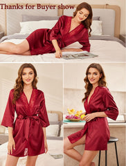 Avidlove Kimono Robe Short Satin Pure Short Silky Robes