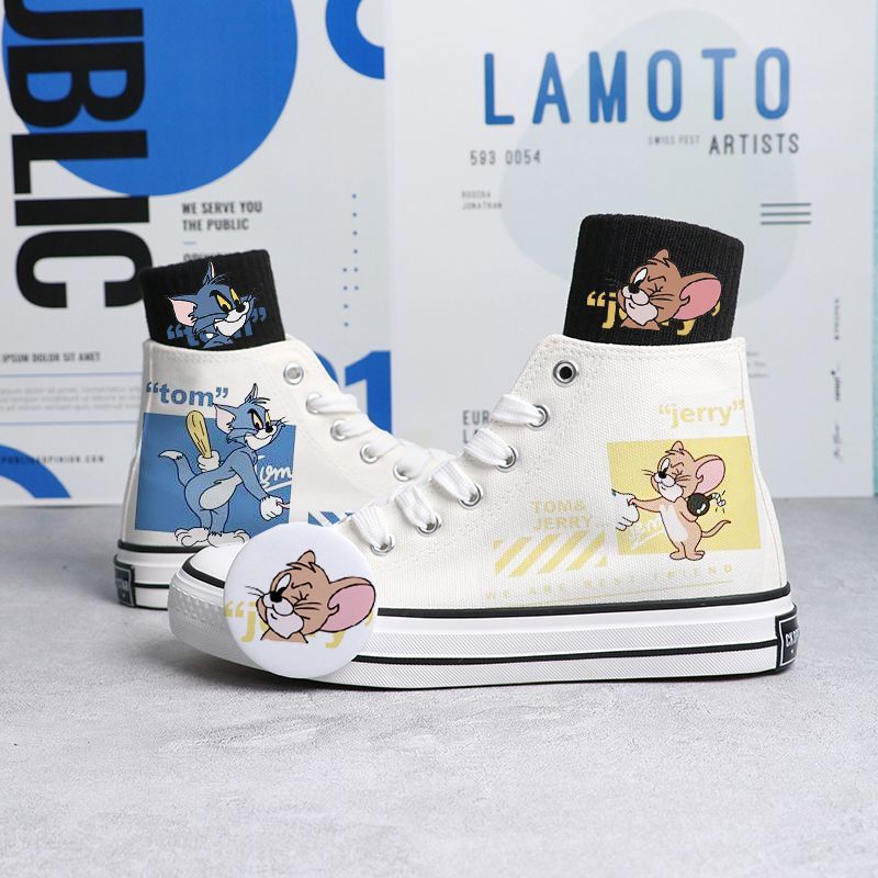 Cartoon süße Katze Maus Druck Canvas Schuhe 