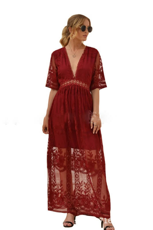 Patchwork Lace Embroidered Maxi Dress Ins street
