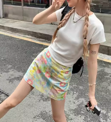 Mesh Floral Print Mini Skirt