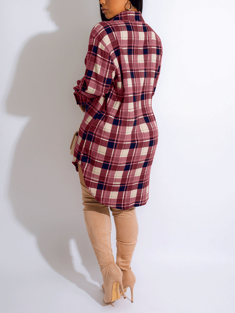 Plaid Button Long Sleeve Shirt Dress