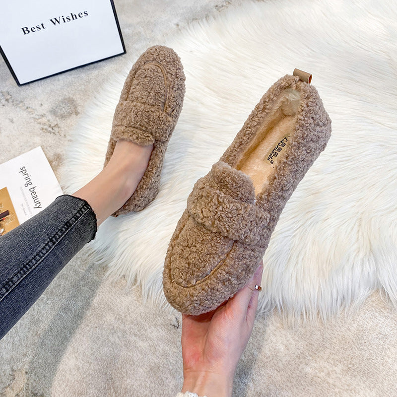 Cute Winter Warm Lamb Fur Flat Shoes Loafers
