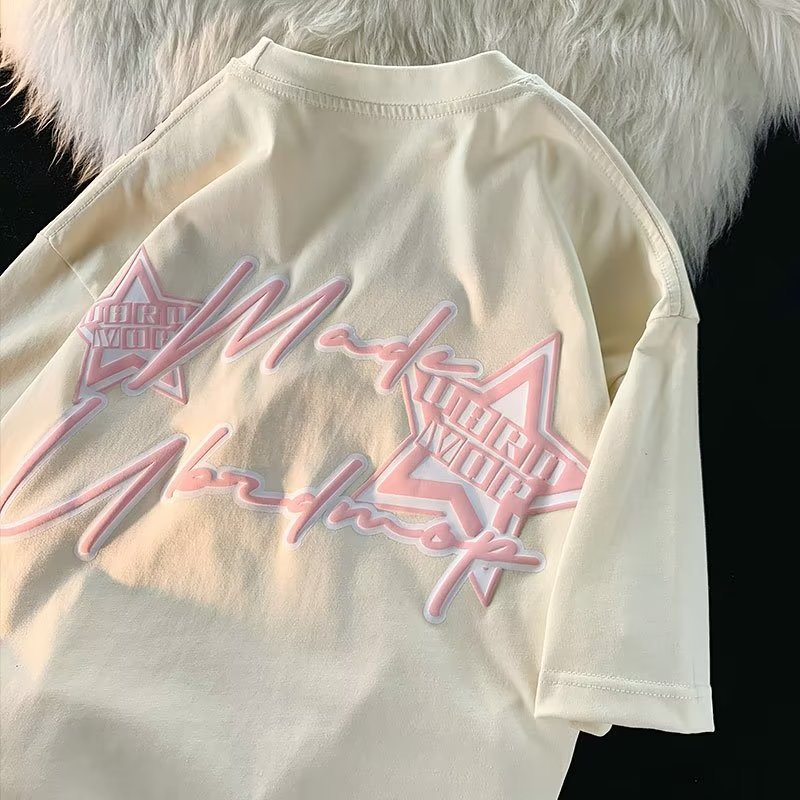 Star Letter Print Patchwork Oversized T-shirt
