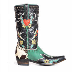 Retro Embroidered Rivet Color Block  Female Boots