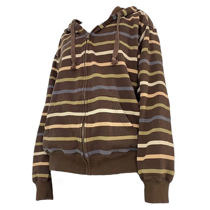 Gestreifter Kapuzenpullover im 90er-Jahre-Stil mit Reißverschluss