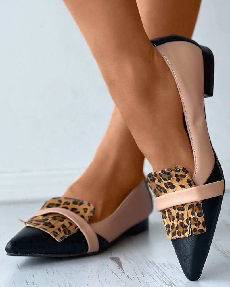 Leopard Pointed-toe Low Cut Flat Sandals Newgew