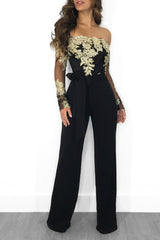 Casual Water Soluble Lace off Neck Wide Leg Jumpsuit