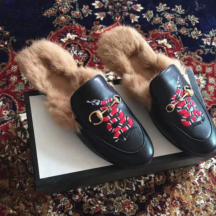 Casual Buckle Fur Embroidery Mules Slippers Shoes