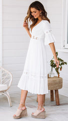 Midikleid aus Baumwollspitze mit V-Ausschnitt