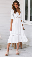 Midikleid aus Baumwollspitze mit V-Ausschnitt