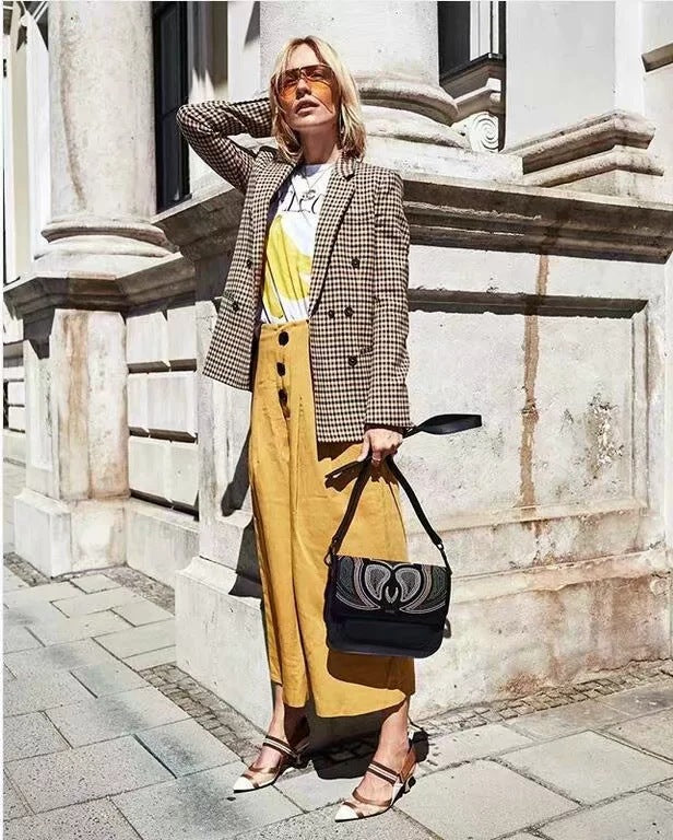 Blazers Lapel Check Pocket Button Blazer Ins Street