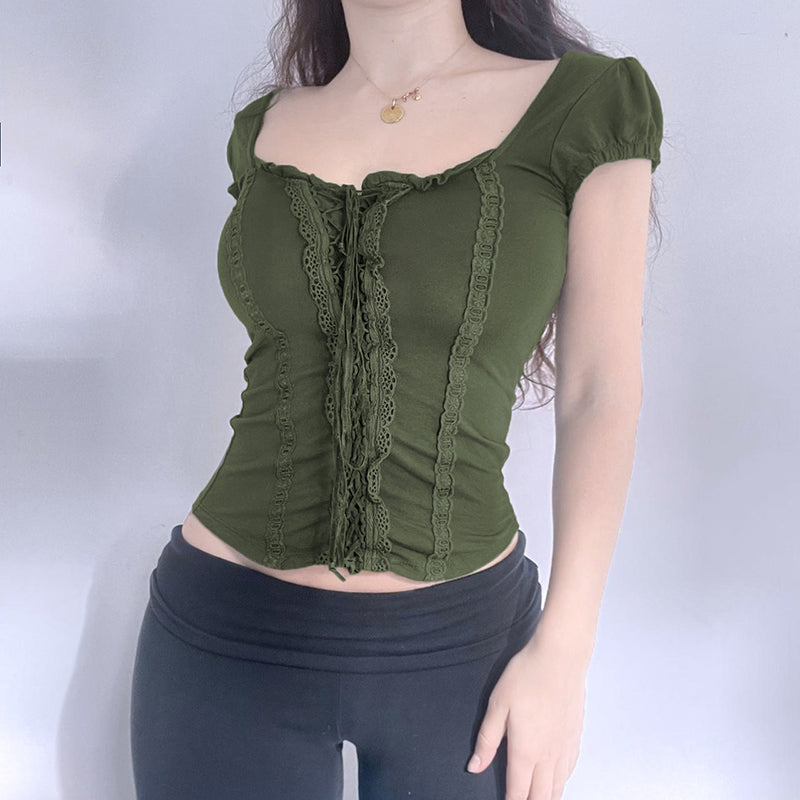 Lace Patchwork Fairy Grunge Crop Top