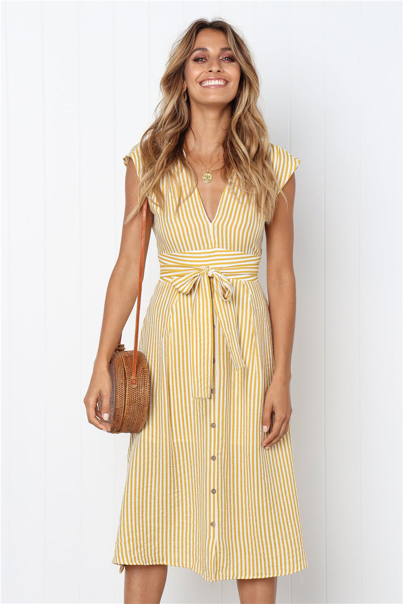 Radiant Striped Drawstring Maxi Dress