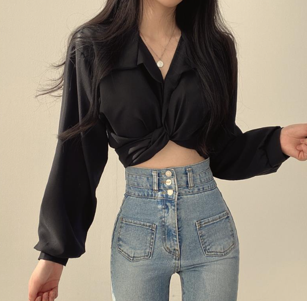 Vittoria Tie Front Crop Blouse - Medium Grey