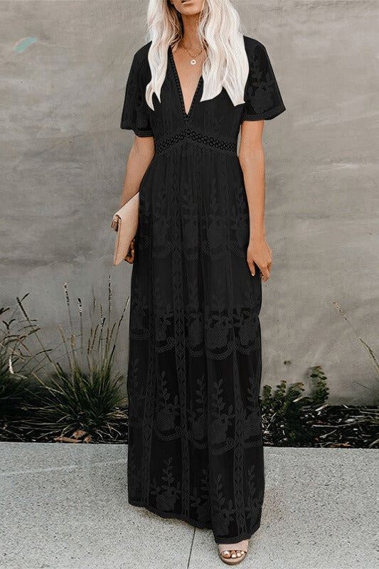 Patchwork Lace Embroidered Maxi Dress Ins street