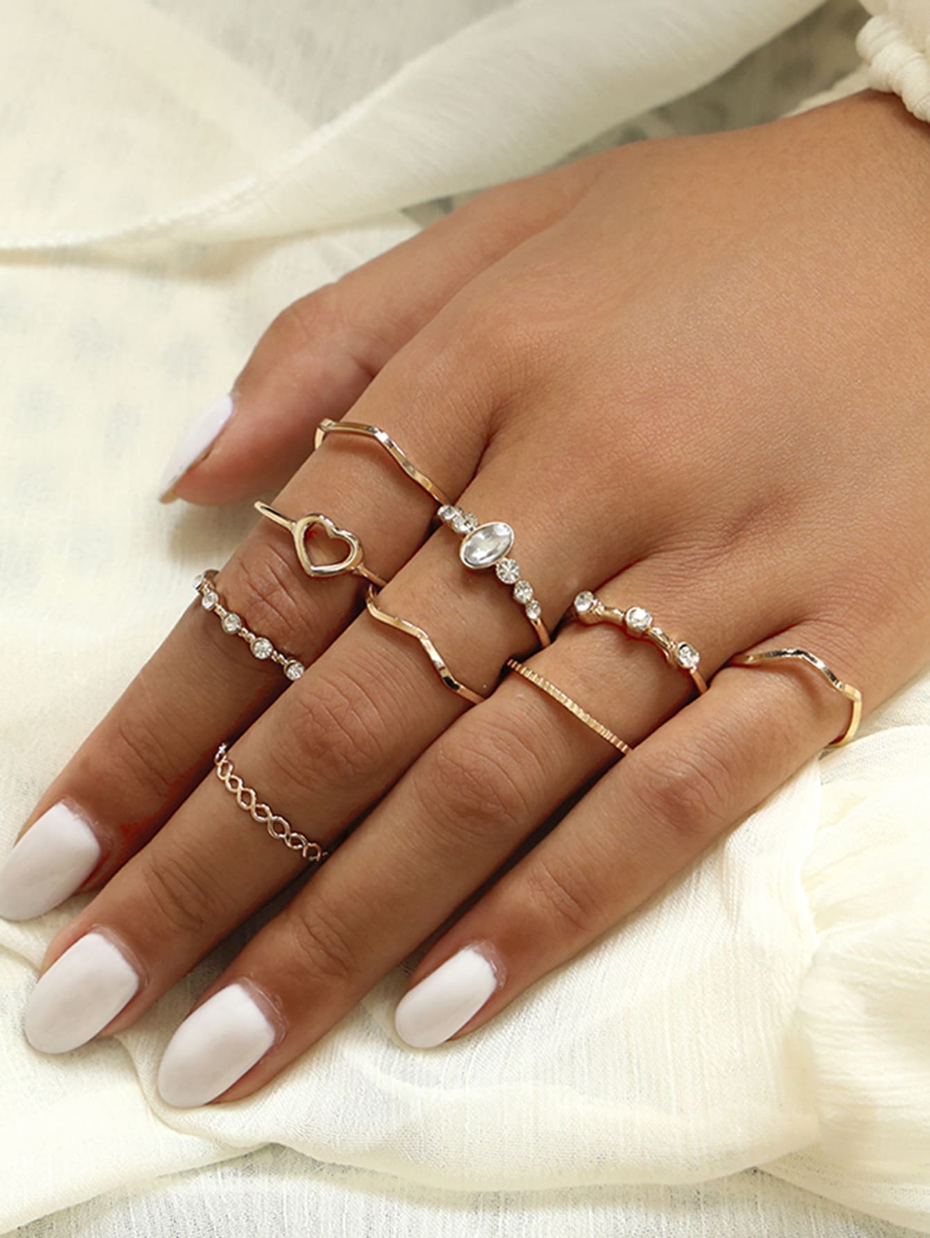 9 Stücke Strass Herz Ring