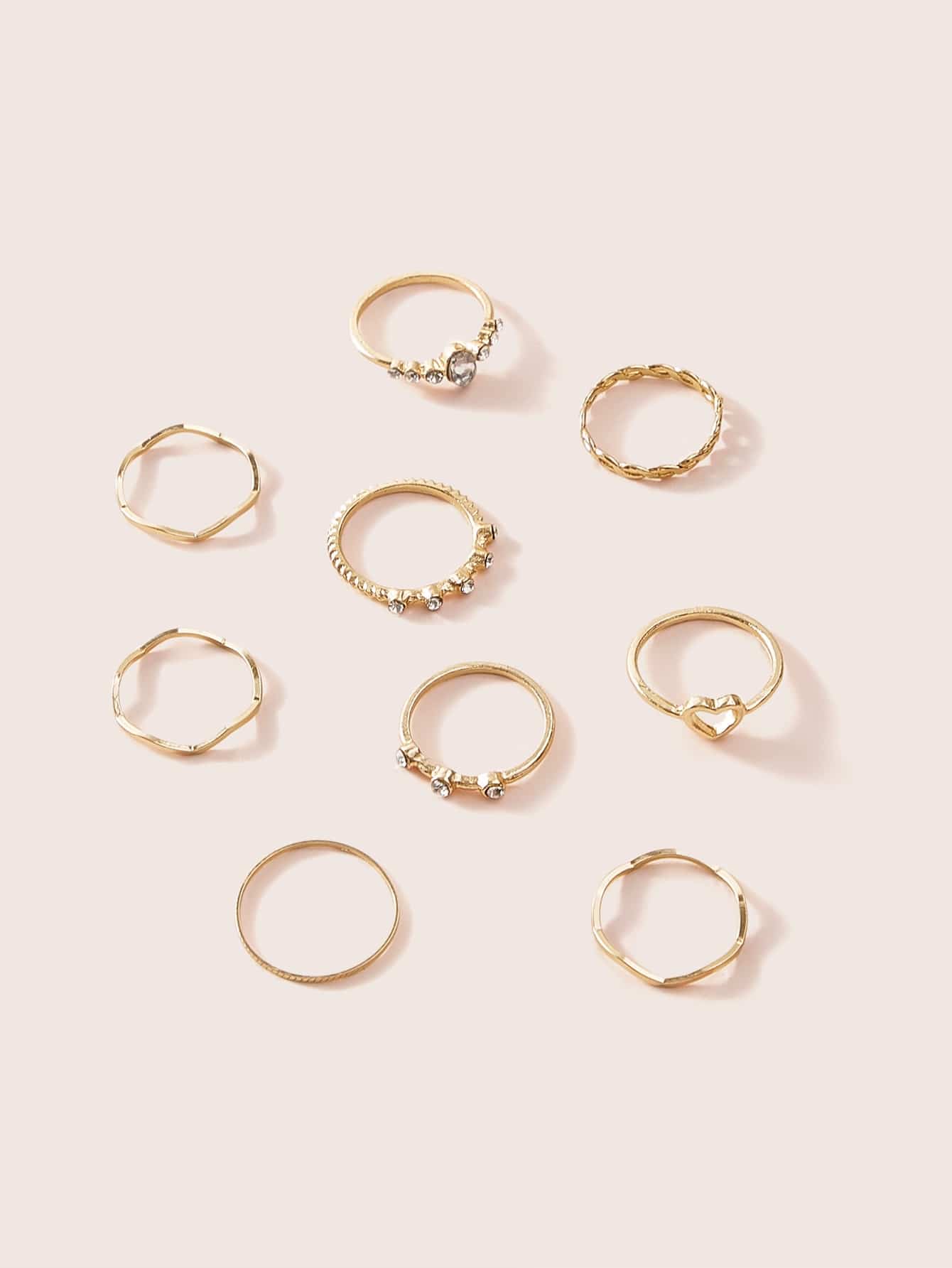 9 Stücke Strass Herz Ring