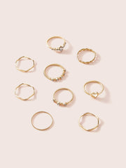9 Stücke Strass Herz Ring
