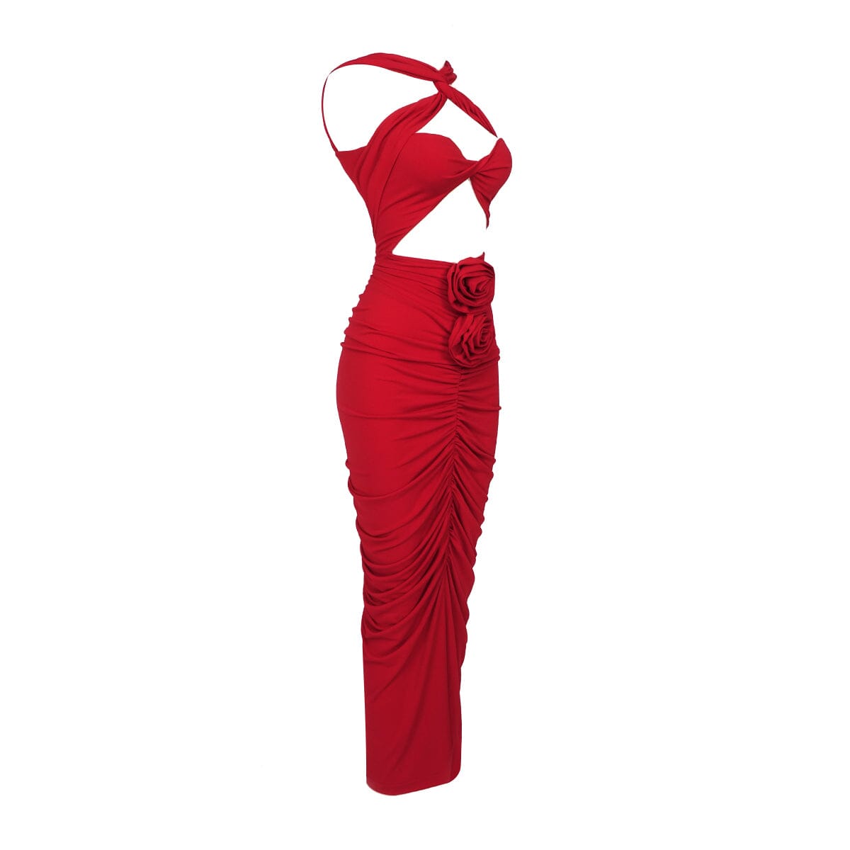 Halter Cut Out Maxi Dress In Red