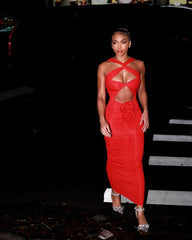 Halter Cut Out Maxi Dress In Red