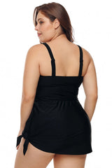 Black Plus 2 Piece Shoulder Straps Skater Swimdress