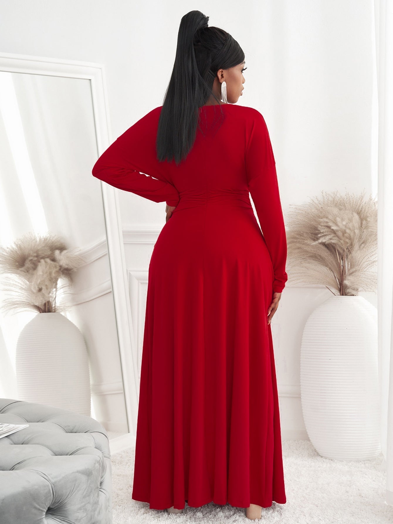 Burgunderrotes venezianisches Dolman-Maxikleid