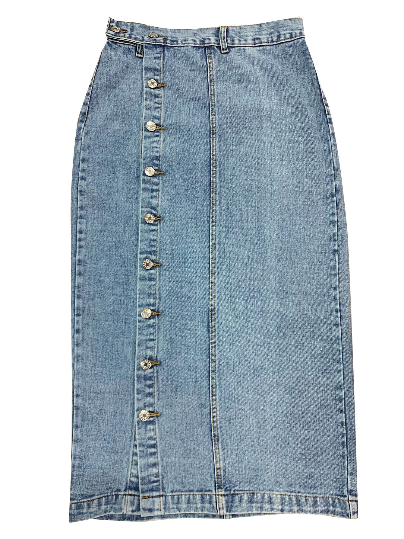 Button Front Non-Stretch Denim Maxi Pencil Skirt Sai Feel
