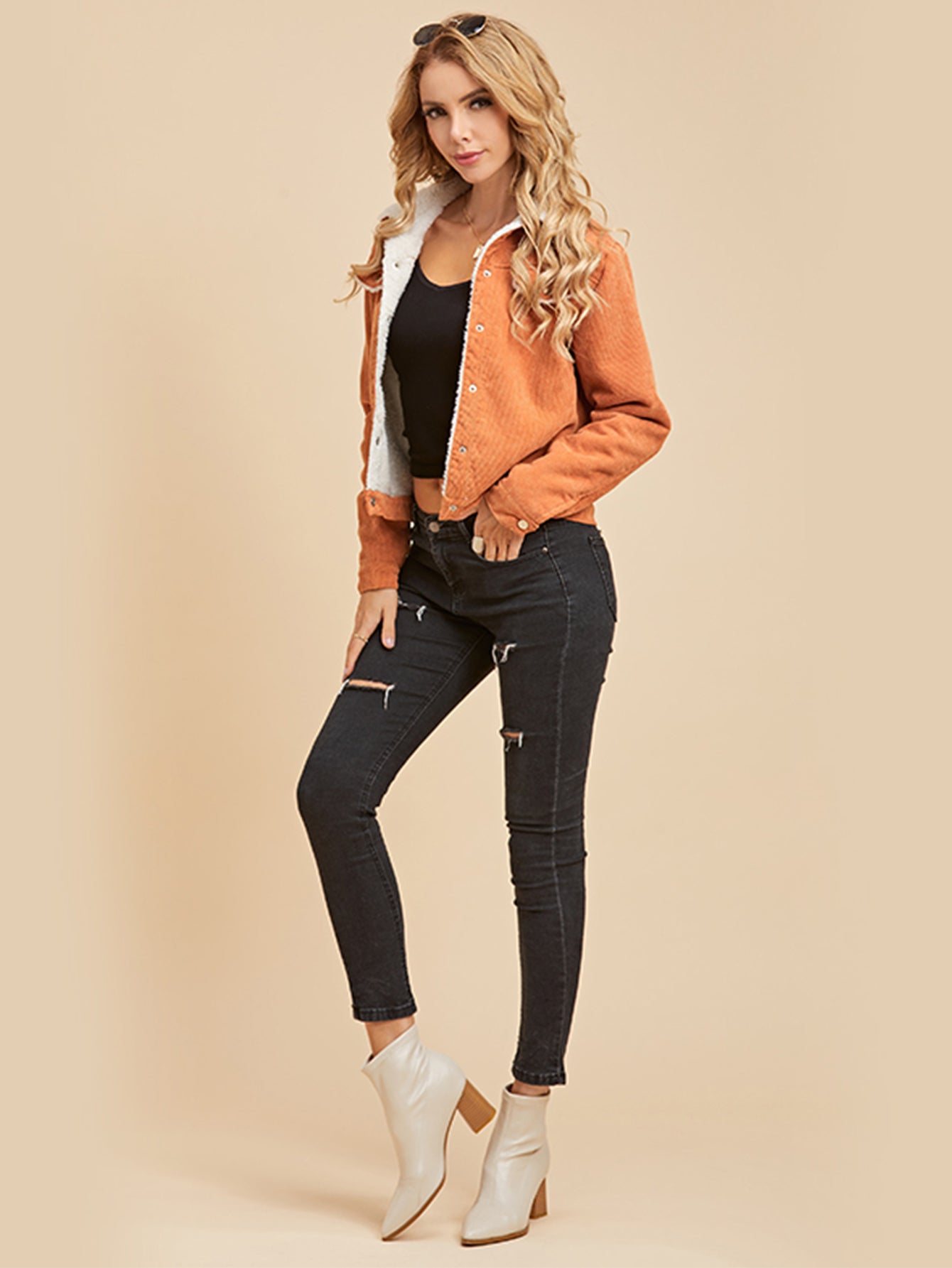 Button Front Sherpa Lining Corduroy Jacket Sai Feel