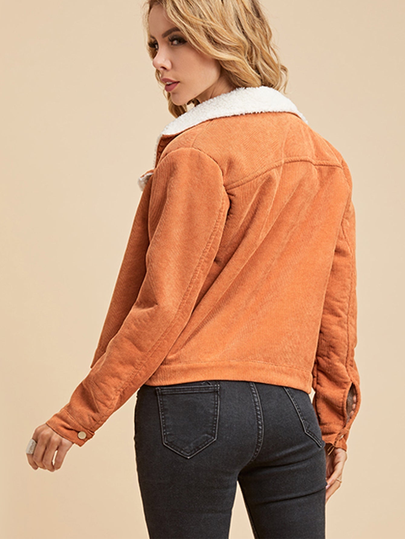 Button Front Sherpa Lining Corduroy Jacket Sai Feel