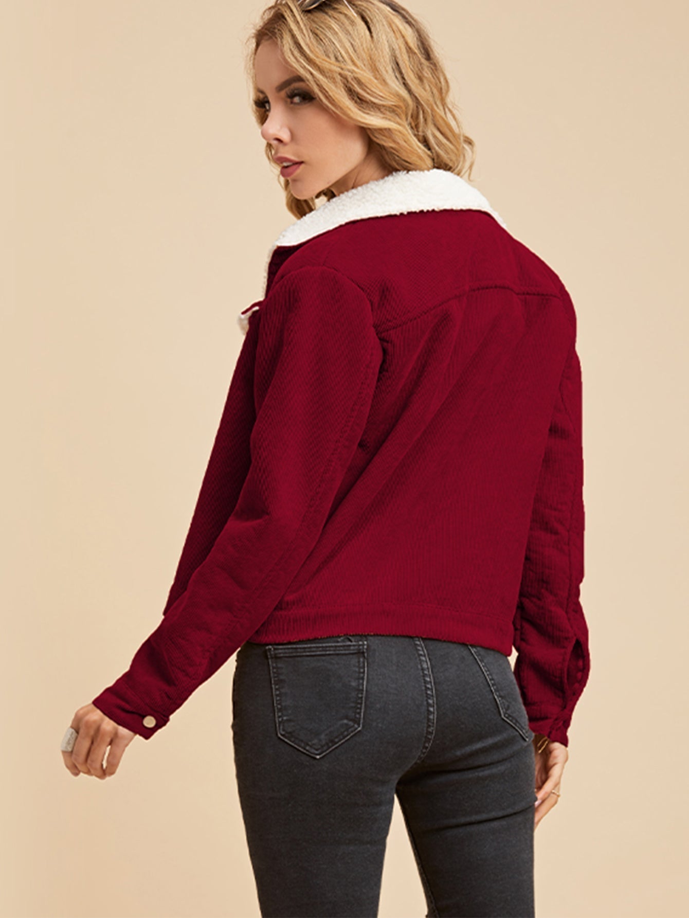 Button Front Sherpa Lining Corduroy Jacket Sai Feel