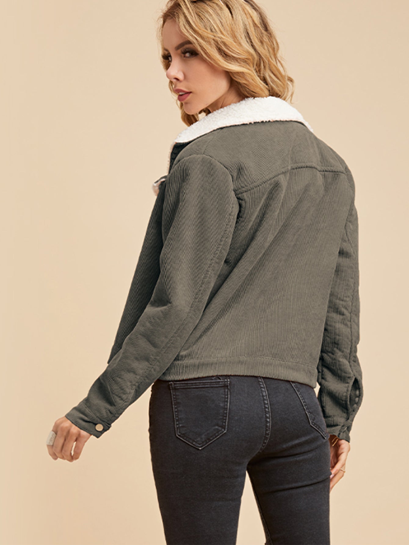 Button Front Sherpa Lining Corduroy Jacket Sai Feel