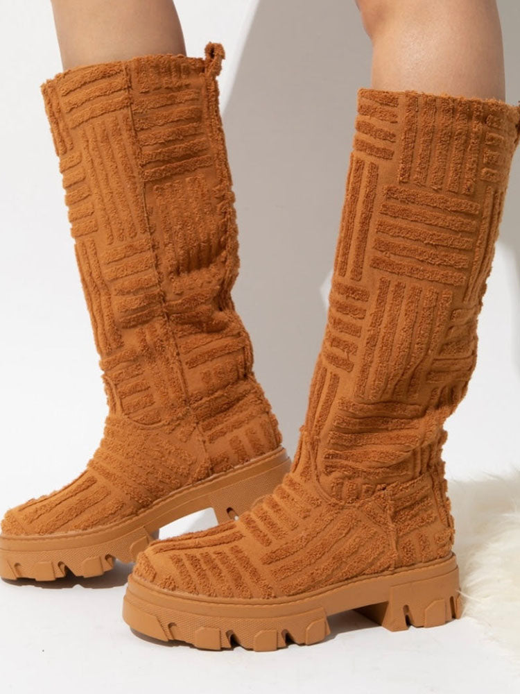 Towel Round Toe Flat Boots