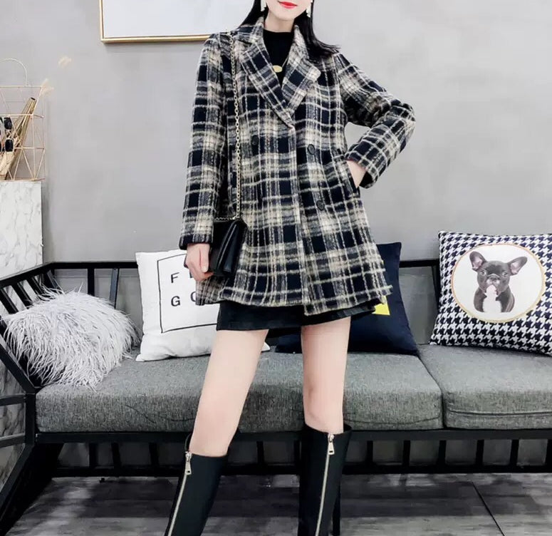 Stan Karierter Mantel mit Taschen - Mitternachtsblau