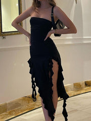Bandeau-Maxikleid mit unregelmäßigen Rüschen