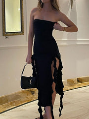 Bandeau-Maxikleid mit unregelmäßigen Rüschen