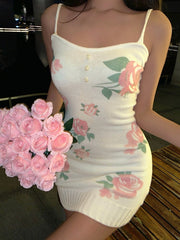 Knitted Sleeveless Floral Mini Dress