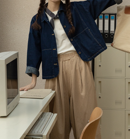 Style Blue Peter Pan Collar Pockets Patchwork Denim Coats