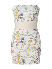 Strapless Off Shoulder Tube Sexy Floral Print Slim Mini Dress