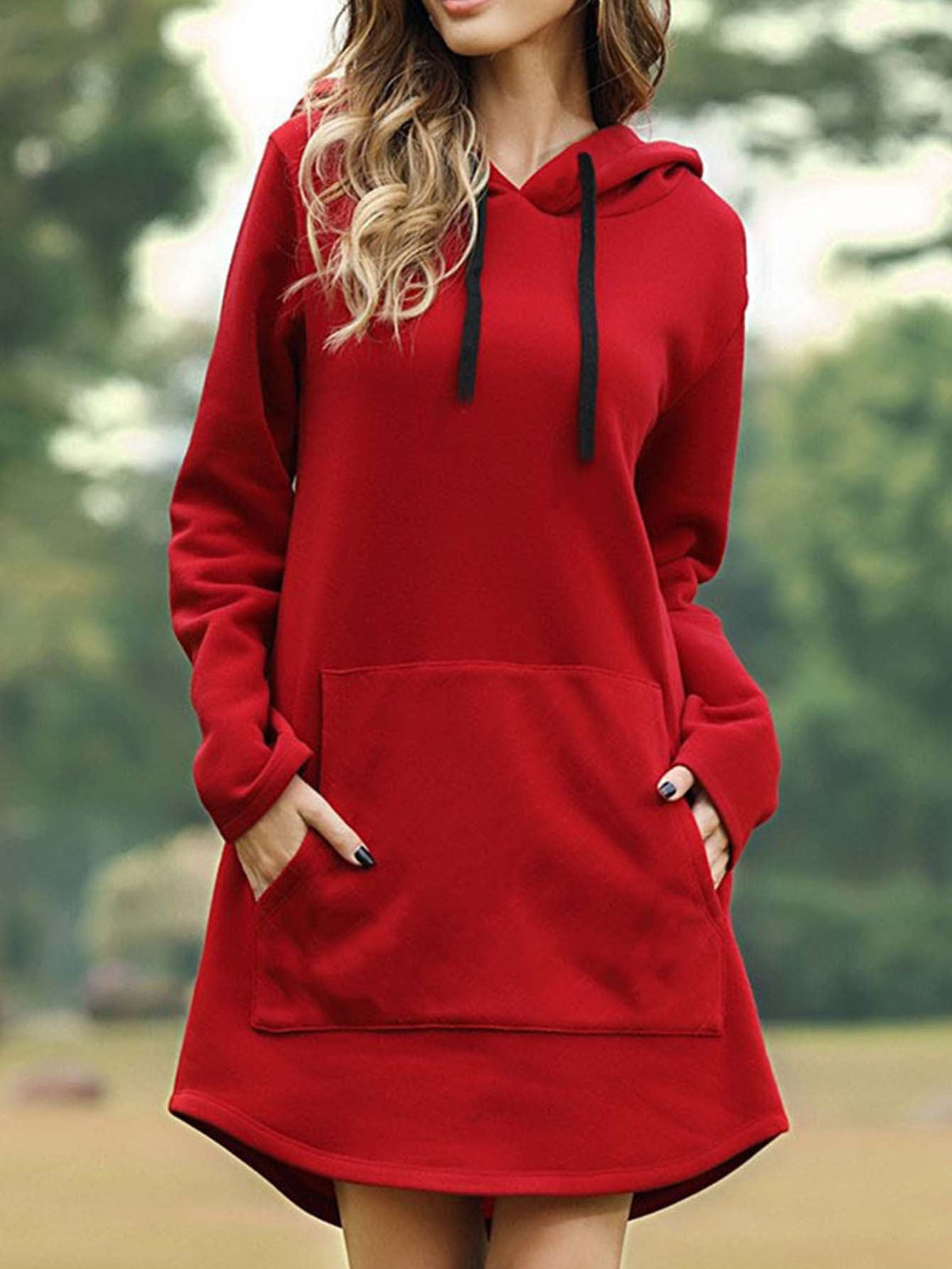 Casual solid color Hooded Pocket Hoodie Dress Sai Feel