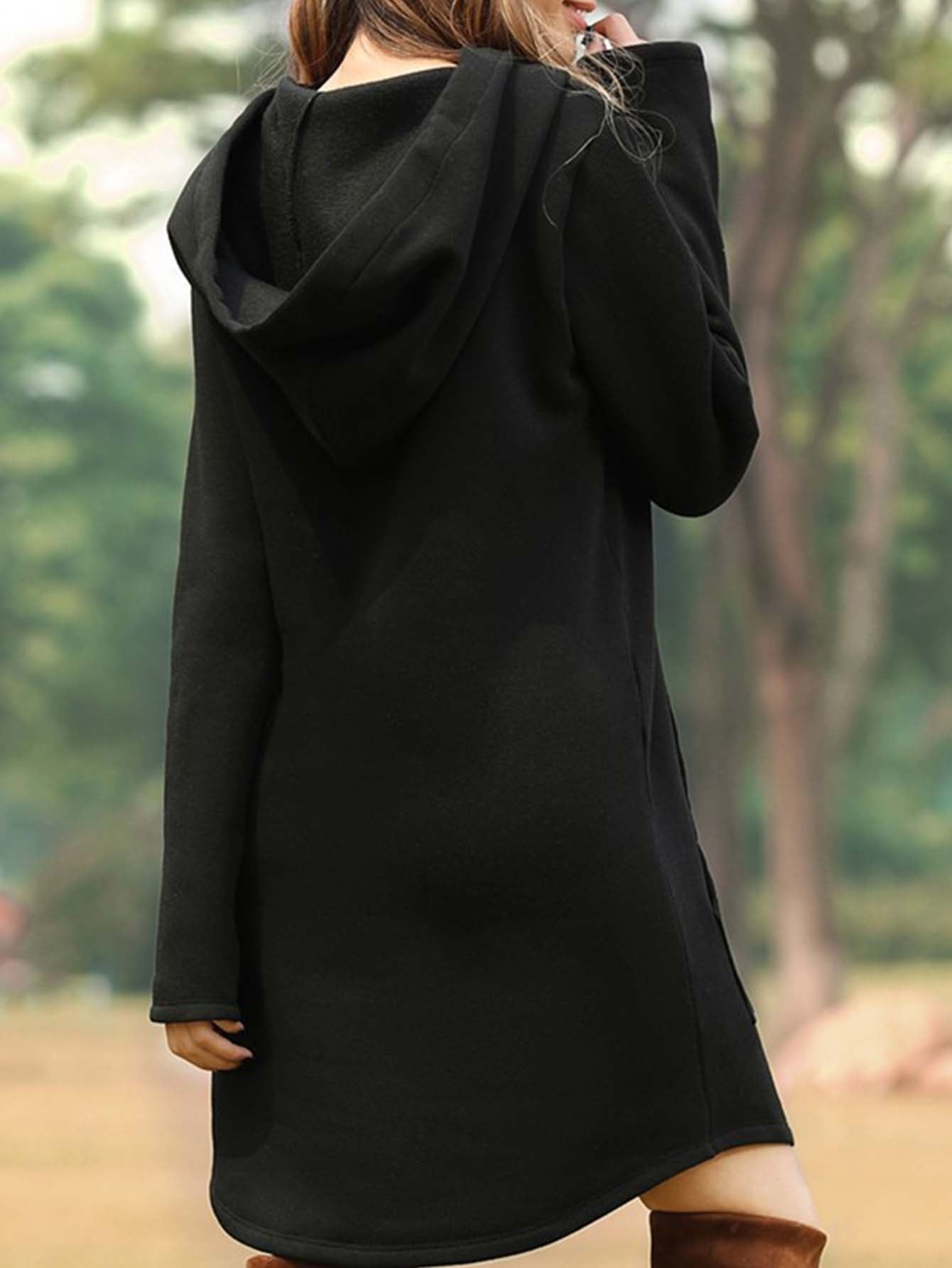 Casual solid color Hooded Pocket Hoodie Dress Sai Feel