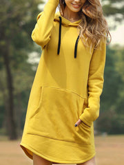 Casual solid color Hooded Pocket Hoodie Dress Sai Feel