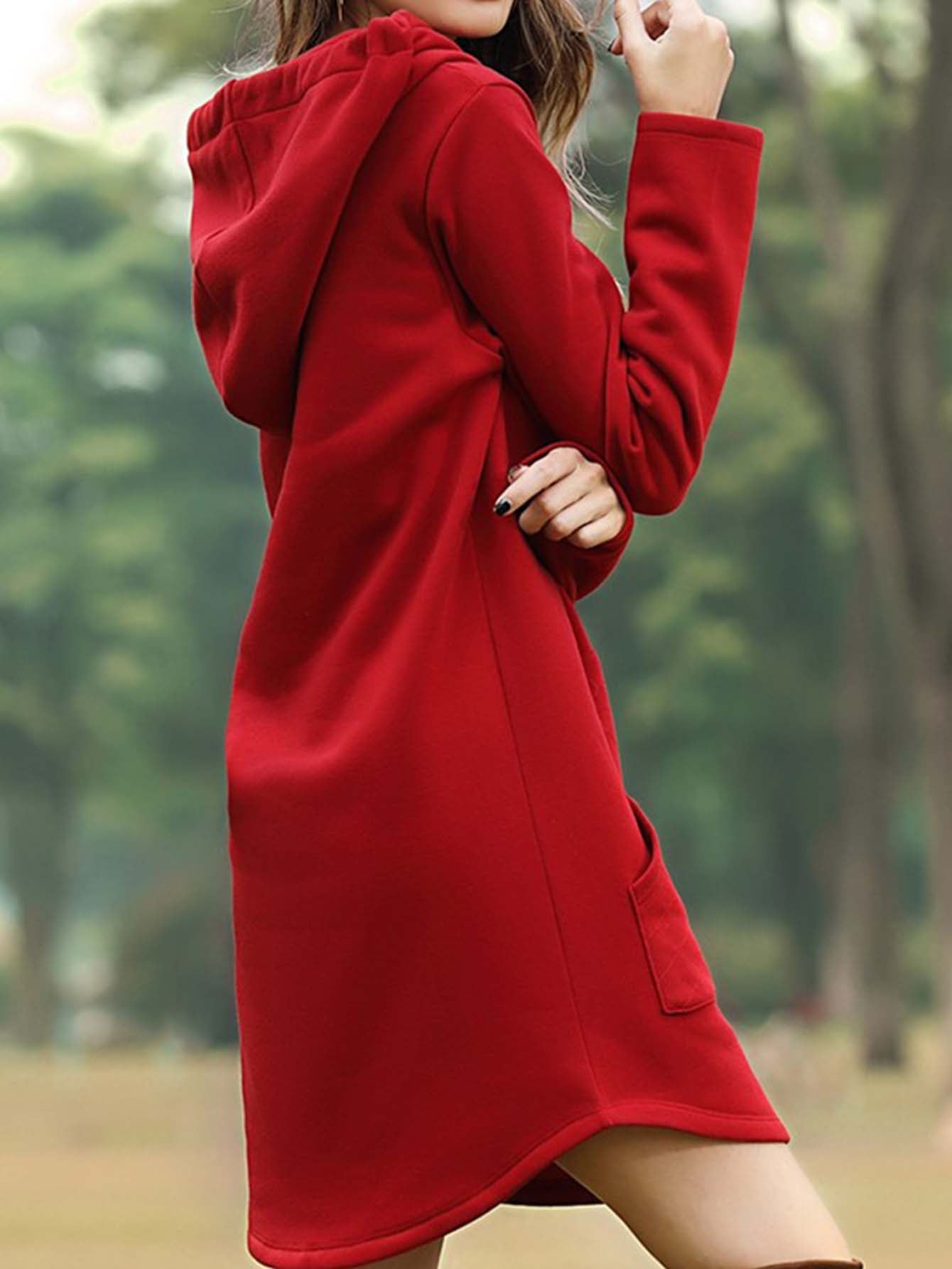Casual solid color Hooded Pocket Hoodie Dress Sai Feel