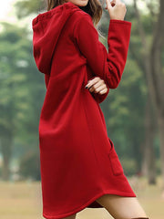 Casual solid color Hooded Pocket Hoodie Dress Sai Feel