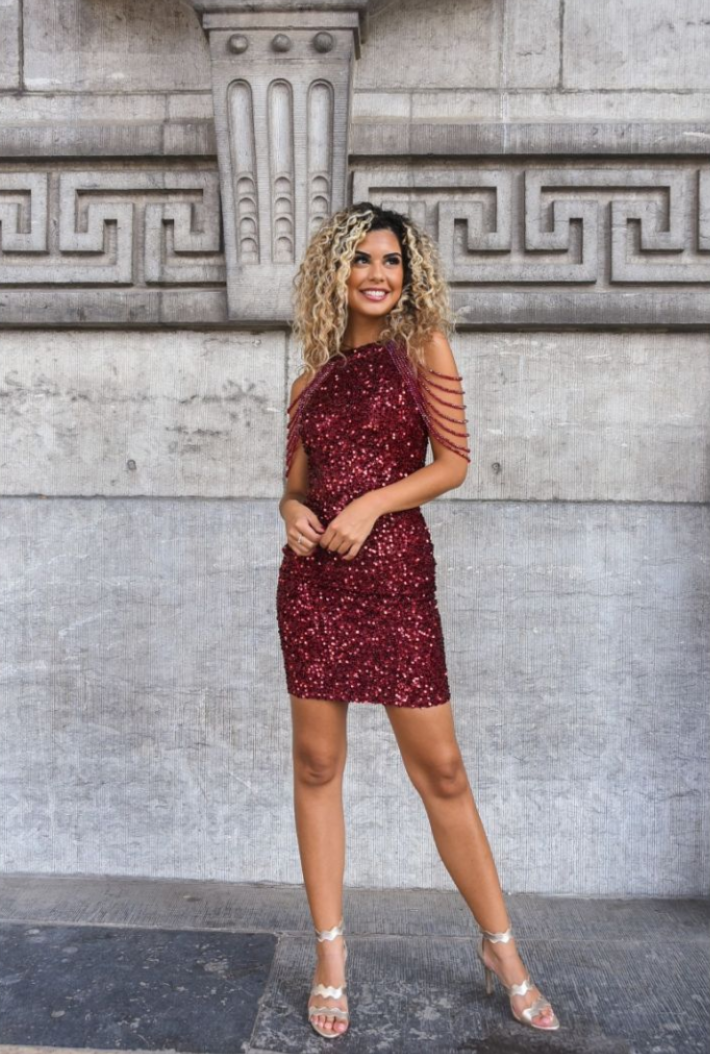 Chain Detail Sequin Bodycon Dress Sai Feel